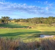 The par-5 fifth hole features a split fairway leading up towards the green at Cordillera Ranch Golf Club. 