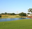 A long carry is required over water at Vaaler Creek Golf Club's finishing hole.